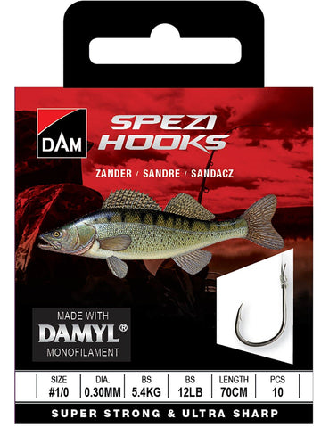 DAM SPEZI ZANDER 1/0 0.30MM 5.4KG 70CM 10PCS